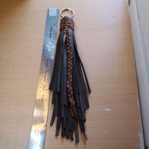 Hand Crafted Brown and Tan Leather Tassel Key Holder